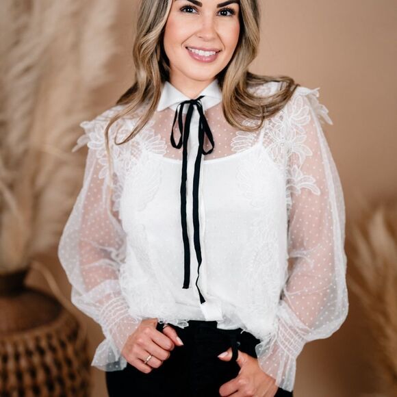 Business causal lace long sleeve top - Picture 2 of 3